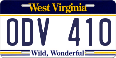 WV license plate ODV410