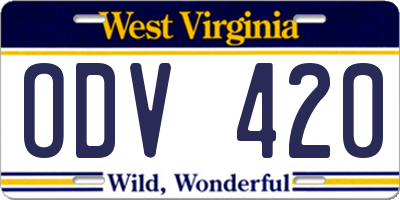 WV license plate ODV420