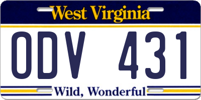 WV license plate ODV431