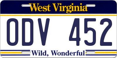 WV license plate ODV452