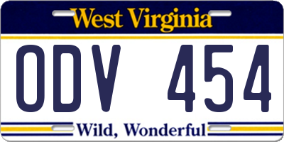 WV license plate ODV454