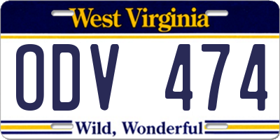 WV license plate ODV474