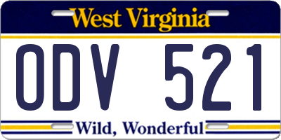 WV license plate ODV521