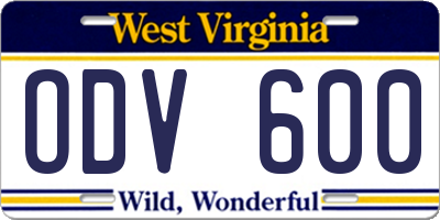 WV license plate ODV600