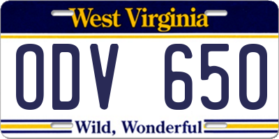 WV license plate ODV650