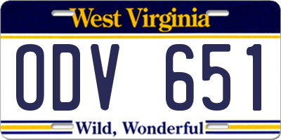 WV license plate ODV651