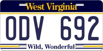 WV license plate ODV692
