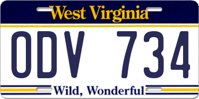WV license plate ODV734
