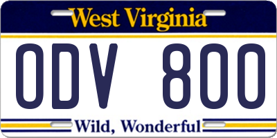 WV license plate ODV800