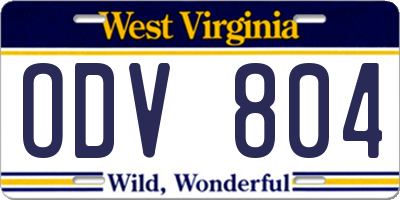 WV license plate ODV804