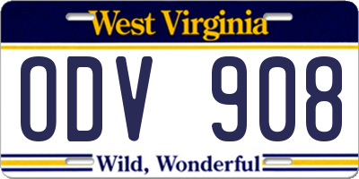 WV license plate ODV908