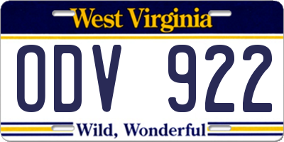 WV license plate ODV922