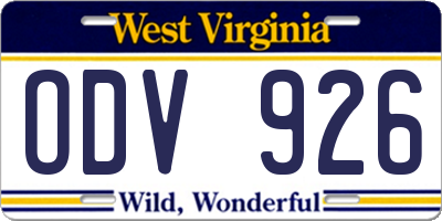 WV license plate ODV926