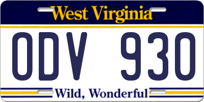 WV license plate ODV930