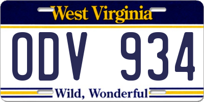 WV license plate ODV934