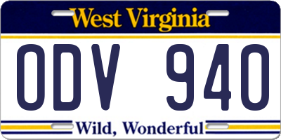 WV license plate ODV940