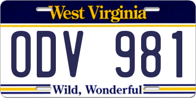 WV license plate ODV981