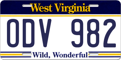 WV license plate ODV982