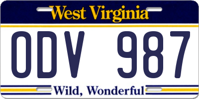 WV license plate ODV987