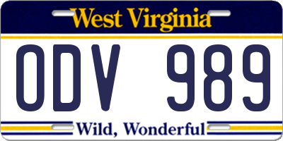 WV license plate ODV989