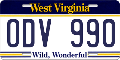 WV license plate ODV990