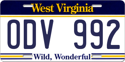 WV license plate ODV992