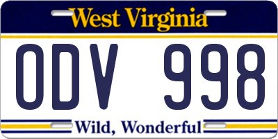 WV license plate ODV998