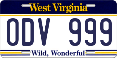 WV license plate ODV999