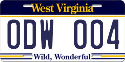 WV license plate ODW004