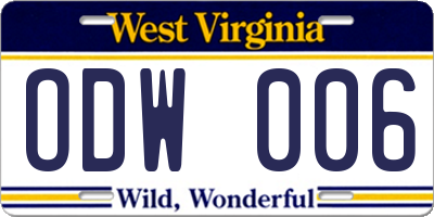 WV license plate ODW006