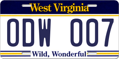 WV license plate ODW007