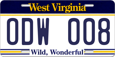 WV license plate ODW008