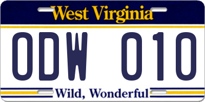 WV license plate ODW010