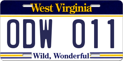 WV license plate ODW011
