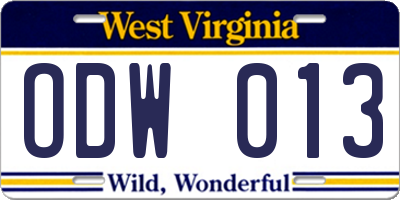 WV license plate ODW013