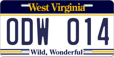 WV license plate ODW014