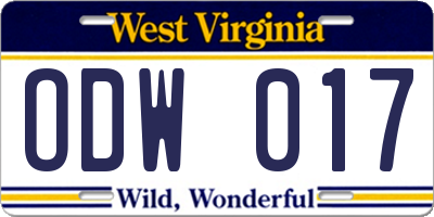 WV license plate ODW017