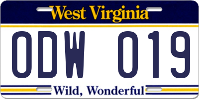 WV license plate ODW019