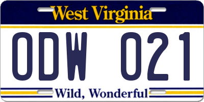 WV license plate ODW021
