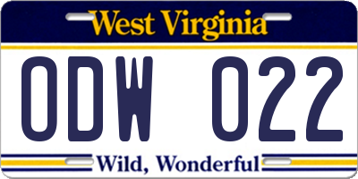 WV license plate ODW022