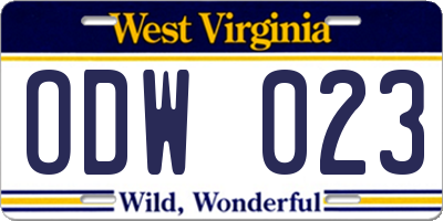 WV license plate ODW023