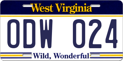 WV license plate ODW024