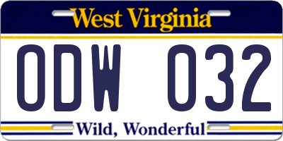 WV license plate ODW032