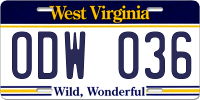 WV license plate ODW036