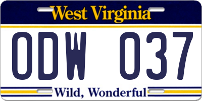 WV license plate ODW037