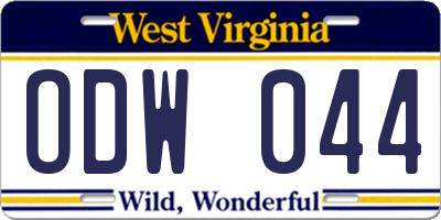 WV license plate ODW044