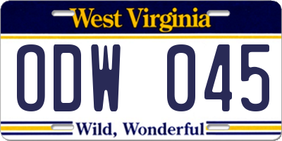 WV license plate ODW045