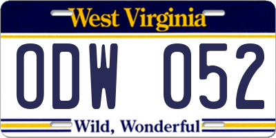 WV license plate ODW052