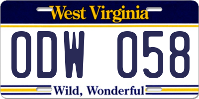 WV license plate ODW058