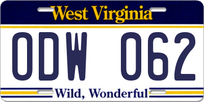 WV license plate ODW062